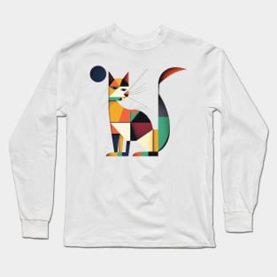 Geometric Cats Colorful Abstract Design Long Sleeve T-Shirt